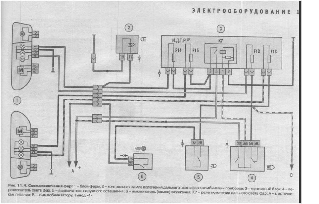 Схема подключения фар ближнего света и дальнего света