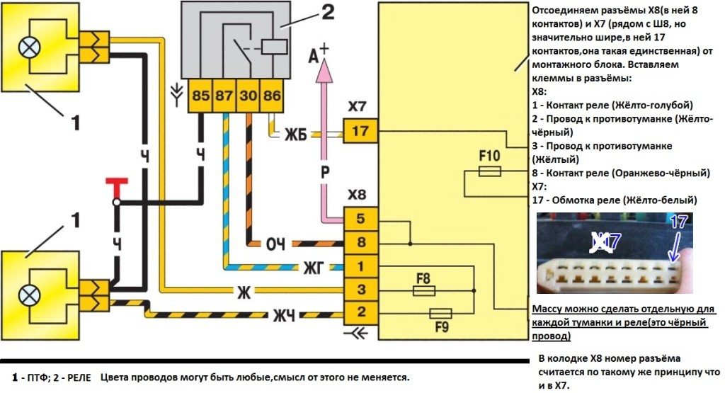 Ваз 21 14 схема подключения противотуманных фар
