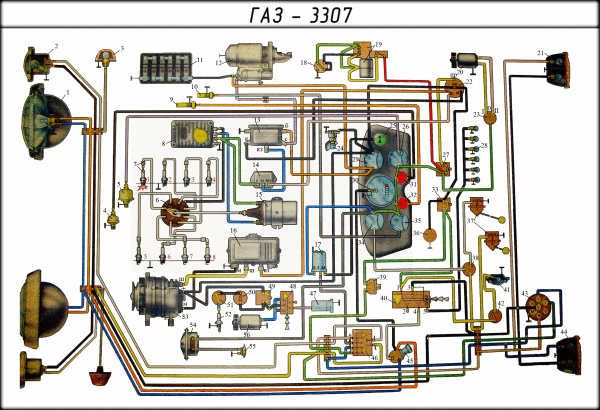 Заводская инструкция содержит цветную схему электрооборудования