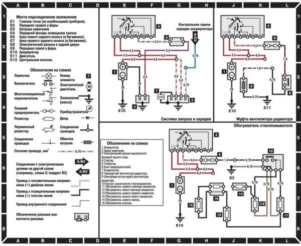 Заводская схема электрооборудования на русском языке: применяемые обозначения